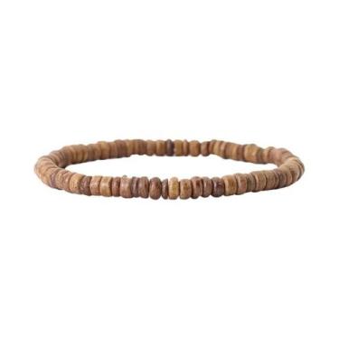 Imagem de Pulseira Masculina De Madeira Com Contas De Coco Natural E Pedra Olho 