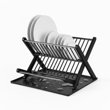 Imagem de Bvx House Escorredor de Louça Dobrável Compacto, Preto, 14 Pratos e Copos (Preto)