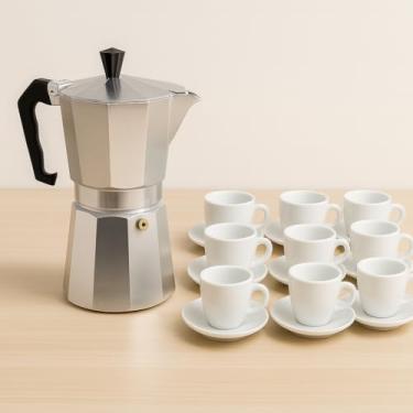 Imagem de Cafeteira Italiana Moka, Alumínio, Preto com Alças Vermelhas, 6 Xícaras, 9 Xícaras, para Café Expresso, Compatível com Fogão (Prata 9 Xícaras)