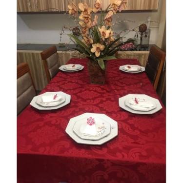 Imagem de Toalha de Mesa 4 Lugares Jacquard | 100% Poliéster | Retangular 1,40x1,40m(Vermelho,1)