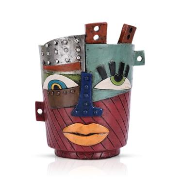 Imagem de GrivSheen Vaso de rosto colorido, cabeça de vaso com resina de drenagem, grandes vasos decorativos, vasos exclusivos para plantas de interior e pátio ao ar livre, vaso de flores engraçado para jardim