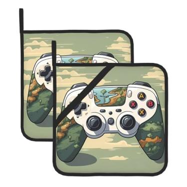 Imagem de Tapete de isolamento térmico quadrado conjunto de 2 peças gamepad de grama verde impresso tapetes de isolamento térmico adequado para churrasco ao ar livre