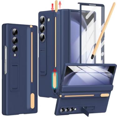 Imagem de YQODSZ Capa para Samsung Galaxy Z Fold 5 com suporte para caneta S e caneta Stylus, capa com suporte para caneta de cobertura total com suporte para dobradiça e suporte para Z Fold 5, azul escuro