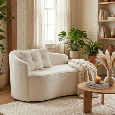 Imagem de Sofá Orgânico Curvo Feijão Confortável Sala Estúdio Amore Bouclê Branco - Montanari`s Decor