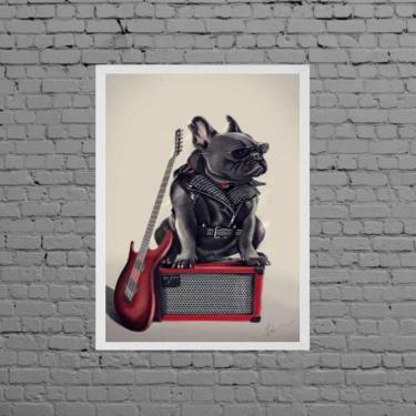 Imagem de Quadro Bulldog Francês Rock 24X18Cm Moldura Branca