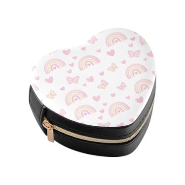 Imagem de Burbuja Caixa de joias em forma de coração de borboletas arco-íris mini estojo de joias de viagem para mulheres e meninas, estojo portátil organizador de armazenamento para brincos, anéis, colares e