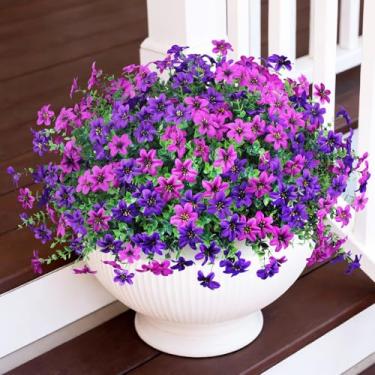 Imagem de Flores artificiais para decoração de primavera de flores artificiais ao ar livre, 12 pacotes de plantas falsas, margaridas de seda, resistente a raios UV, realistas, para varanda externa, pátio