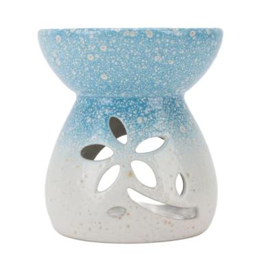 Imagem de Castiçal de cerâmica para luz de chá, feito à mão, exclusivo, azul, branco, cera, derretimento, queimador de óleo para decoração de casa, aromaterapia