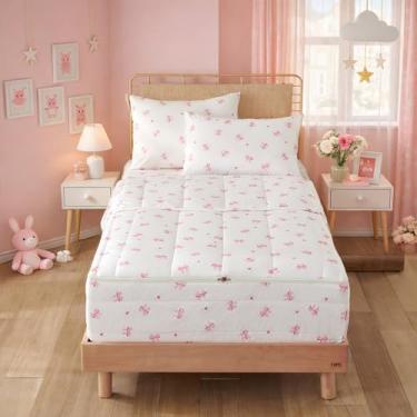 Imagem de Erwinmu Jogo de cama infantil com estampa de laço e zíper, 3 peças, marrom, tudo em uma bolsa, fácil de fazer e lavar, inclui lençol com elástico e fronha, solteiro