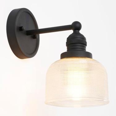 Imagem de Teqinchy Arandelas de parede pretas minimalistas luminária de banheiro com vidro transparente soprando à mão lâmpadas modernas de arandela para banheiro espelho sala de estar quarto cozinha E26 fio