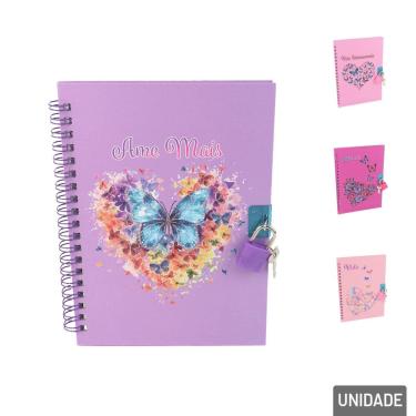 Imagem de Diário Secreto 45 FL com Cadeado Borboleta G - Tudo em Caixa