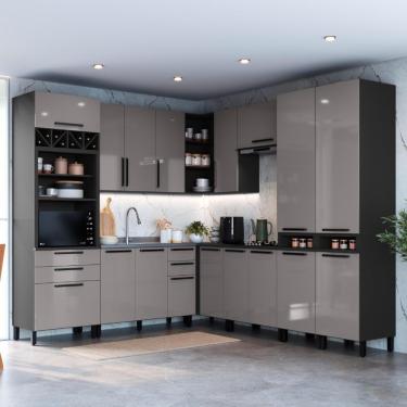 Imagem de Cozinha Modulada Completa Fidelitá Mônaco 9 Peças 519cm 17 Portas 4 Gavetas Sem Tampo Chumbo/titânio