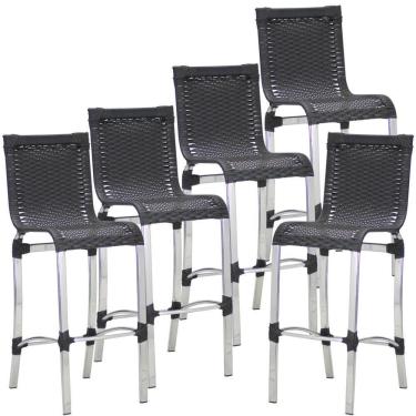 Imagem de 5 Banquetas Alta Haiti Alumínio Fibra Cozinha Balcão Edícula Preto