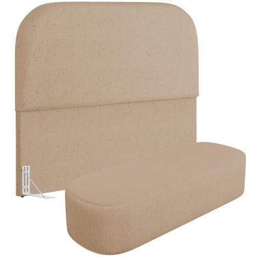 Imagem de Cabeceira Cama Box Casal 140cm Lanna Com Puff Recamier Doha W01 Linho Bege Escuro - Lyam Decor