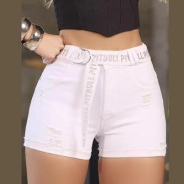 Imagem de Short Branco com Cinto Modelagem Leve e Confortável Pit Bull Jeans 87279-Feminino