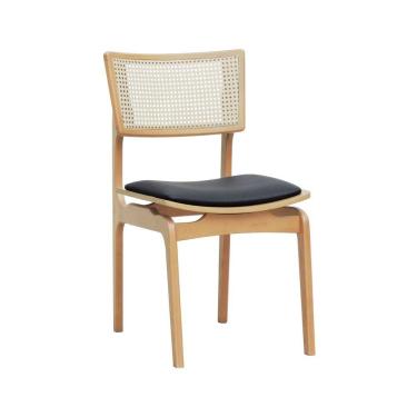 Imagem de Cadeira Apollo Madeira Maciça Encosto Telinha Assento Anatômico - Natural Estofado Corano Preto