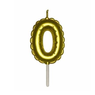 Imagem de Vela Renda Metalizada Numero 0 A 9 Dourado Balão 6cm Altura - Funlux, 