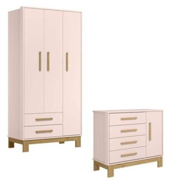 Imagem de Guarda Roupa 4340 E Cômoda 4355 Q Encanto Slim Rosa Acetinado - Qmovi