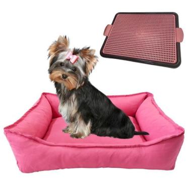 Imagem de Kit Cama Retangular Tactel M E Sanitário Pet Com Grade Médio - Dog Cat