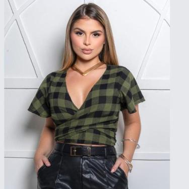 Imagem de Blusa Feminina Transpassada Amarrar Xadrez São João Festa Junina - - D