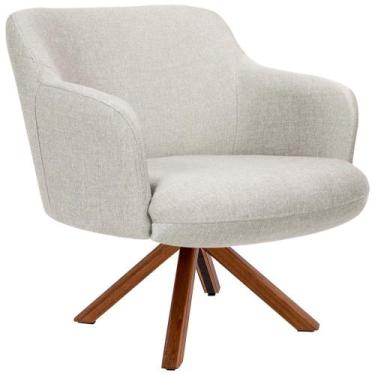 Imagem de Poltrona Decorativa Base Giratória de Madeira Jade C06 Linho Bege C-10
