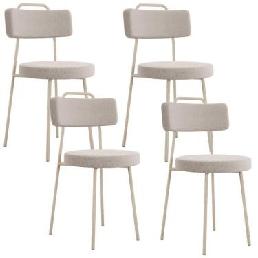 Imagem de Kit 04 Cadeiras Decorativas Estofada Sala Jantar Barcelona Arena L02 Bouclê Creme - Lyam
