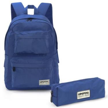 Imagem de Mochila E Estojo Crinkle Original Juvenil Resistente Luxcel, Azul