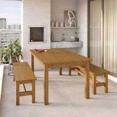 Imagem de Conjunto Mesa 180cm e 2 Bancos Área Gourmet Madeira Maciça Ventimiglia Nogueira