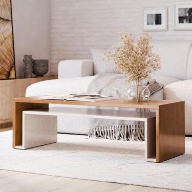 Imagem de Mesa de Centro Livintus Moderna para Sala 90cm com Nicho Inferior MDF 