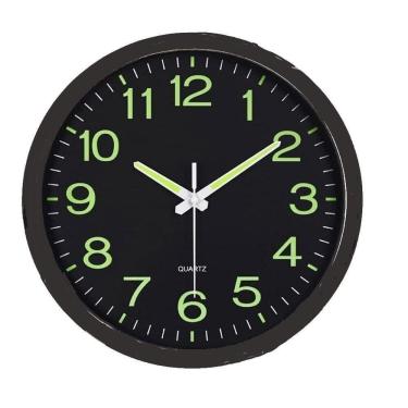 Imagem de Relógio de Parede Luminoso Brilha no Escuro Fluorescente 30cm Vintage Silencioso Luxo Analógico