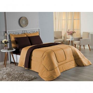 Imagem de Edredom Solteiro Nobre 1 Peça Dupla Face 1,60m X 2,40m Malha 100% Algodão - Cobre / Marrom