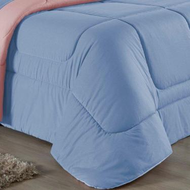 Imagem de Kit Edredom Dupla Face + Jogo De Lençol Casal Nobre 6 Peças Malha 100% Algodão - Azul-bebê / Rosa-bebê