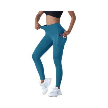 Imagem de Leggings De Cintura Alta Em Cor Sólida Para Mulheres Com Bolsos Latera