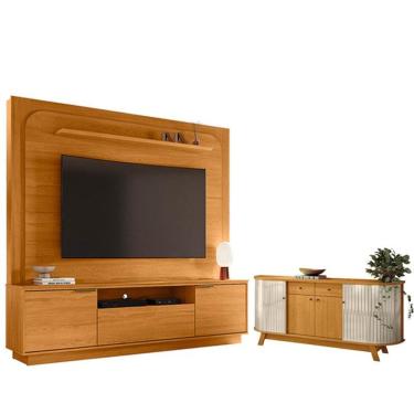 Imagem de Estante Home Theater Nilo Sem Pés Cinamomo Com Aparador Para Sala Buffet Mônaco Cinamom...