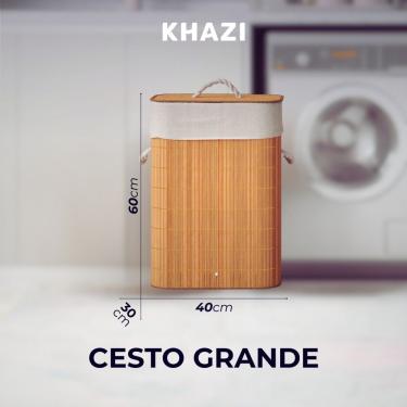 Imagem de Cesto de Roupa Suja Bambu 72 Litros Tamanho g Dobrável com Tampa e Alças para Lavanderi...