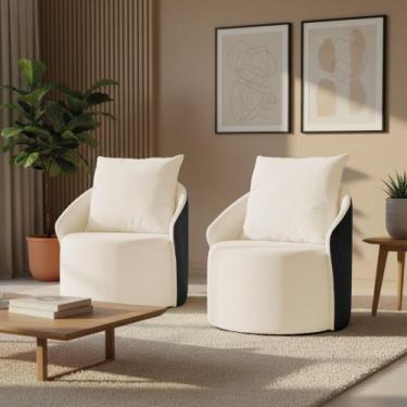 Imagem de Poltrona Sala Orgânica Giratória Talita Kit 2 Pu Preto e Linho K01 - D