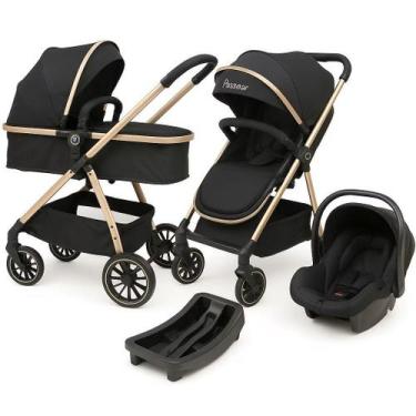 Imagem de Carrinho de bebe europeu 3 em 1 com bebê conforto e base veicular pret