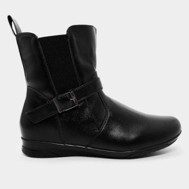 Imagem de Bota Mooncity Rasteira Cano Curto Feminina, Preto, 35