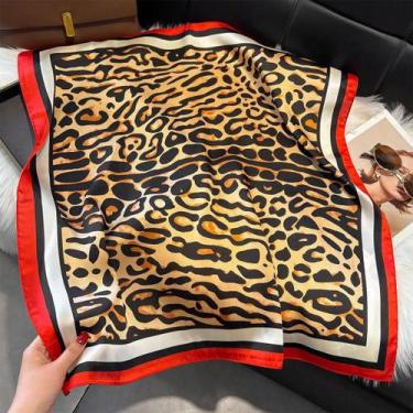 Imagem de Lenço Quadrado De Cetim Macio Com Estampa De Leopardo Para Mulheres 70