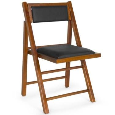 Imagem de Cadeira Dobrável Rústica Castanho De Madeira Com Estofado - Preto - MA