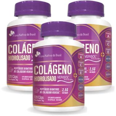 Imagem de Kit Com 03 - Colágeno Hidrolisado Verisol + Associações 750Mg 120 Cápsulas Flora Nativa...