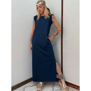 Imagem de Vestido Longo Muscle Tee em Algodão com Bolso Aveloz Azul Marinho-Feminino