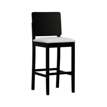 Imagem de Banqueta Alta Bistrô Quéops Madeira Maciça Encosto Anatômico - Preto C