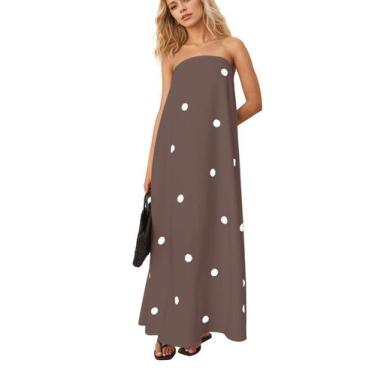 Imagem de Vestido maxi calbático feminino de bolinhas sem alças de verão - Calba