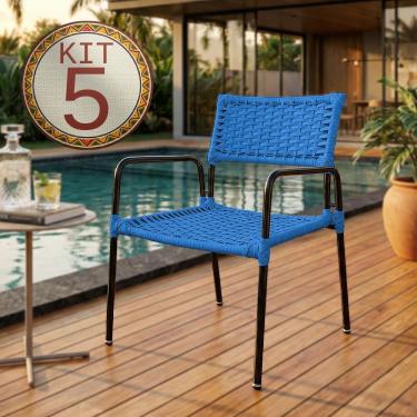 Imagem de Conjunto 5 Poltronas Porã Em Junco Sintético Aço Preto Para área Jardim Piscina Varanda...