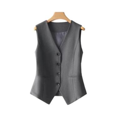 Imagem de Colete Feminino Slim Fit Curto Com Decote Em V E Botões, Estilo De Tra