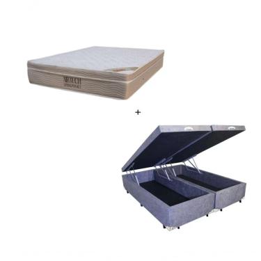 Imagem de Cama Box Baú Queen Bipartido 158 Suede Cinza Com Colchão Ortobom Airtech Spring Pocket...