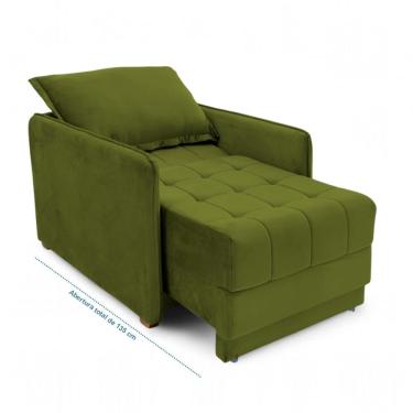 Imagem de Poltrona Cama Reclinável Retrátil Viena com Encosto Ajustável Veludo Verde Musgo Confor...