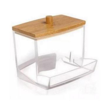 Imagem de Organizador Porta Cotonete Acrilico E Bambu 9x7cm - Decora