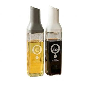 Imagem de Kit 2 Galheteiros Porta Azeite e Vinagre 500ml Vidro 29x6,5x6,5cm - To